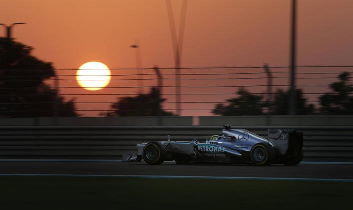 Car in Abu Dhabi Grand Prix at twilight