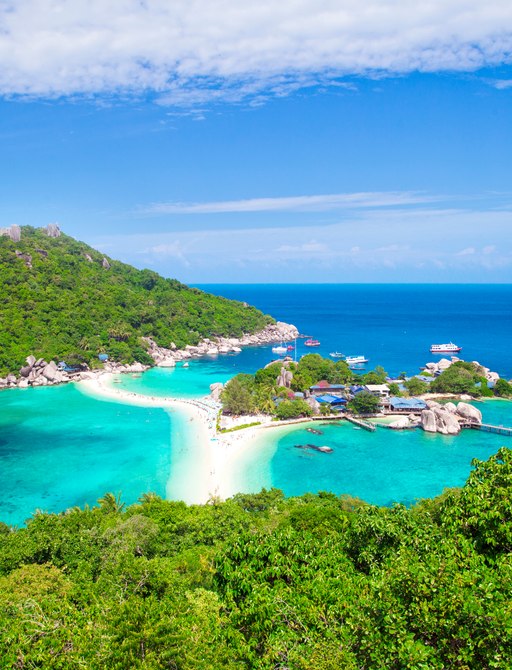 an aerial shot of the phi phi islands in thailand