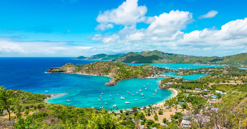 Aerial view over Antigua in the Caribbean