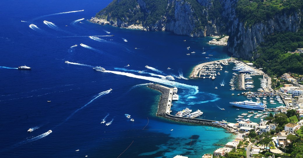 Yachts in the slips at marina grande in capri 