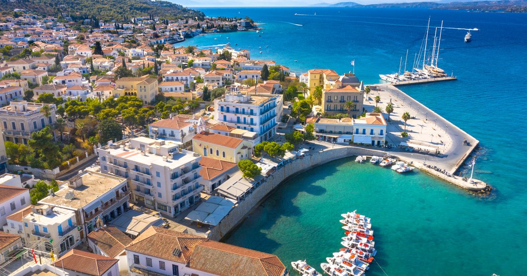Spetses' beautiful harbor in the Saronic Islands, Greece