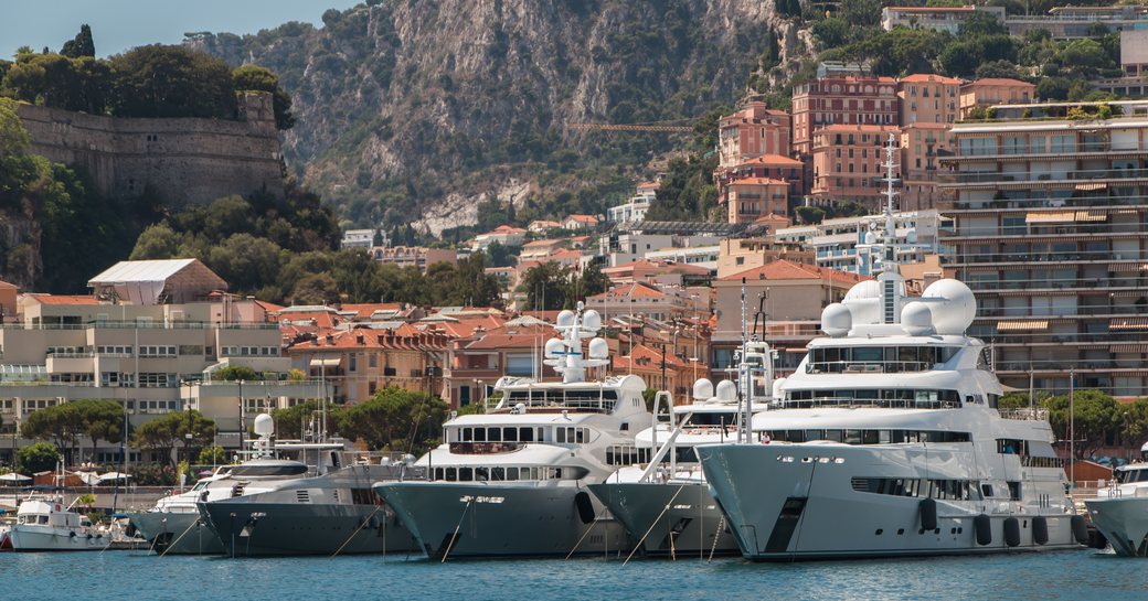 Yachts moored in Port Hercules in Monaco